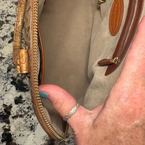 Brahmin Tan Melbourne Collection Croc Embossed Alma Handbag - Picture 5 of 17